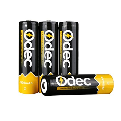Odec 18650 Rechargeable Batteries, 4 Pack 2600mAh Li-ion 3.7V Rechargeable Batteries