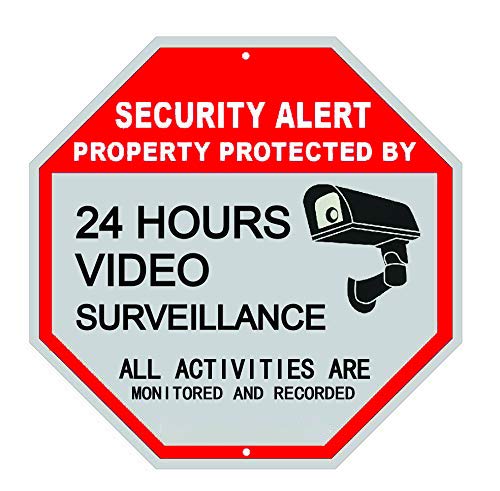 Video Surveillance Sign-24 Hours Surveillance All Activities are Monitored and Recorded-Safety Sign for Home and Business CCTV Cameras Octagon 12"X12" Aluminum Sign (Single-Pack)
