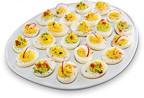 KooK Deviled Egg Dish, White Porcelain, 13 Inch, Holds 24 Eggs.