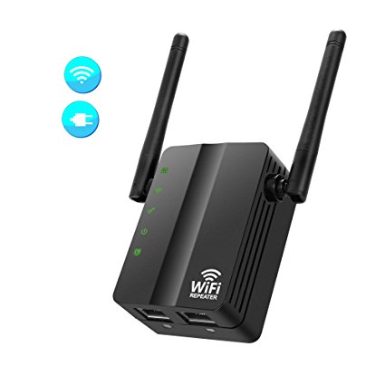 Wifi Extender WiFi Repeater 300Mbps WiFi Range Extender Internet Booster Signal Wireless WiFi Extender with External Antennas Extends WiFi to Smart Home WiFi Coverage. (Black)