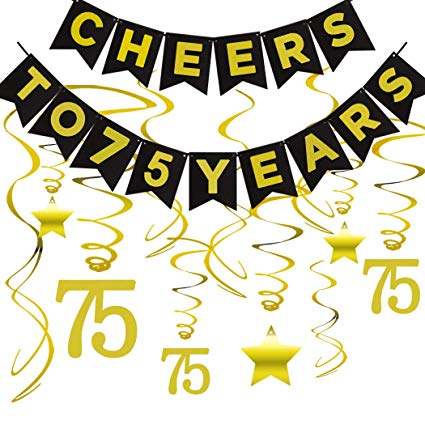 75th BIRTHDAY PARTY DECORATIONS KIT - Cheers to 75 Years Banner, Sparkling Celebration 75 Hanging Swirls, Perfect 75 Years Old Party Supplies 75th Anniversary Decorations
