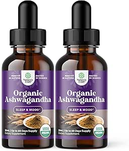 USDA Organic Ashwagandha Liquid Drops - Liquid Ashwagandha Root Extract for Stress and Mood Support - Tasty Adaptogenic Ashwagandha Tincture - Non GMO Vegan Gluten Alcohol and Sugar Free (2 Pack)