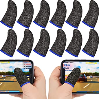 30 Piece Finger Sleeve for Gaming Mobile Game Controller Finger Thumb Sleeve Anti-Sweat Breathable Seamless Touchscreen Finger Cover Silver Fiber for Phone Game PUBG (Blue Brim)