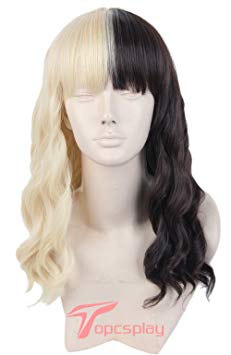 Topcosplay Women's Wig Long Curly Cosplay Wigs Half Blonde and Black Brown