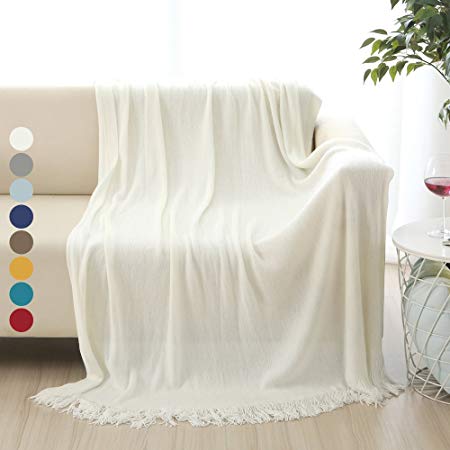ALPHA HOME Soft Throw Blanket Warm & Cozy Couch Sofa Bed Beach Travel - 50" x 60", Ivory