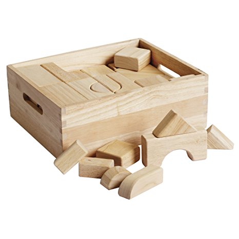 ECR4Kids Hardwood School Classroom Building Shape Blocks for Kids (64-Piece Set)