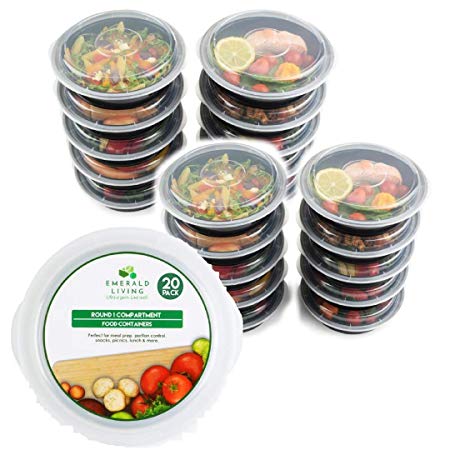 [20 pack] Round BPA Free Meal Prep Containers. Reusable Plastic Food Containers with Lids. Stackable, Microwavable, Freezer & Dishwasher Safe Bento Lunch Box Set   EBook [24oz] (20, Round)