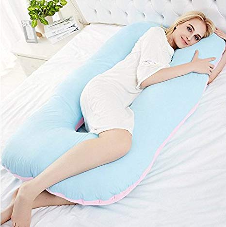 Furries Luxurious Quality Ultra Soft Fabric U-Shape Pregnancy/Maternity Pillow with washable Outer cover- Pink & Sky Blue