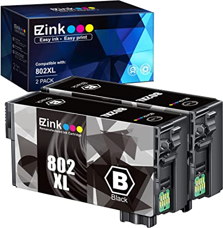 E-Z Ink Remanufactured Ink Cartridge Replacement for Epson 802XL 802 XL T802XL T802 XL Black Ink Cartridges to use with Workforce Pro WF-4740 WF-4730 WF-4720 WF-4734 EC-4020 EC-4030 (2 Black)