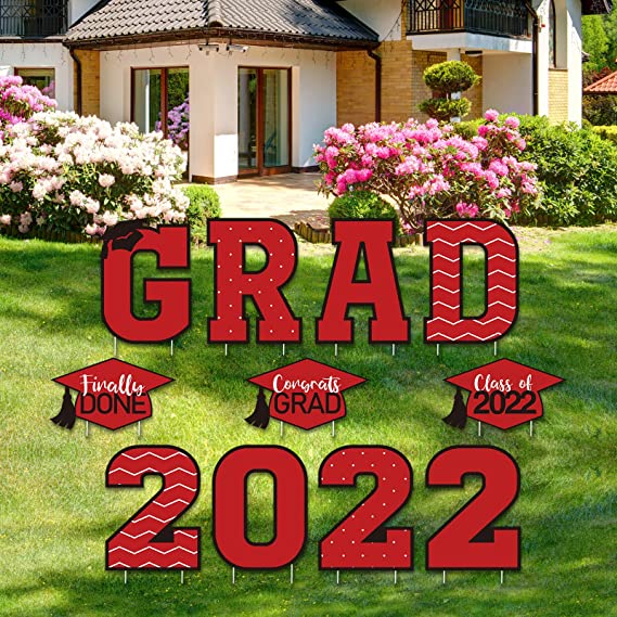 Tatuo 11 Pieces Graduation Yard Sign Decorations Congrats Graduation Lawn Signs 2022 Grad Yard Signs with 23 Stakes for Outdoor Congrats Graduation Party Decoration Supplies (Red)