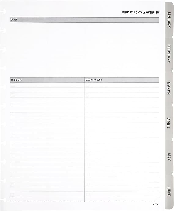 TUL® Discbound Monthly Planner Refill Pages with 12 Tab Dividers, Letter Size, Gray