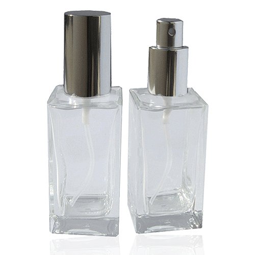 GETI BEAUTY Empty Refillable Perfume Glass Bottle with Atomizer Silver Lid 1-2/3 oz/50ml
