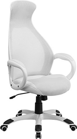 High Back White Mesh Executive Swivel Office Chair with Leather Seat Insert