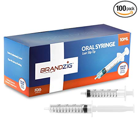 10ml Oral Syringes - 100 Pack – Luer Slip Tip, No Needle, FDA Approved, Individually Blister Packed- Medicine Administration for Infants, Toddlers and Small Pets