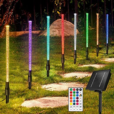 Solar Garden Lights Outdoor Decorative, 8 Pack Solar Pathway Lights, 16 Colors Changing Landscape Lighting Waterproof Yard Lights with Remote Timer for Walkway Driveway Lawn Patio Décor