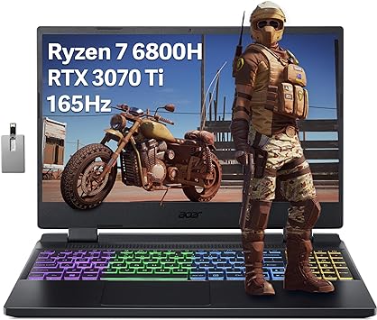 Acer 2023 Nitro5 15.6" QHD 165Hz Gaming Laptop, AMD Ryzen7 6800H, NVIDIA GeForce RTX 3070Ti, 32GB DDR5 RAM, 2TB PCIe SSD, 4-Zone RGB Backlit Keyboard, Wi-Fi 6, Win 11 Pro, Black, 32GB USB Card