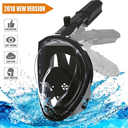 KRSUMOD Snorkel Mask Full Face 180° Seaview Panoramic View GoPro Compatible Anti-fog Anti-leak Snorkel Set with Free Breathing Detachable Gopro Mount for Kids and Adults [2018 Newest Version]