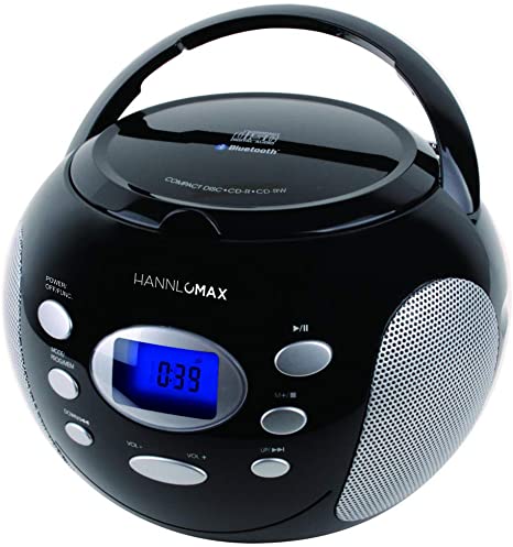 HANNLOMAX HX-305CD Portable CD Boombox, PLL FM Radio, Bluetooth, LCD Dislay with Backlight, Aux-in, AC/DC Dual Power Source (Black)