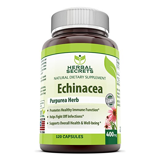 Herbal Secrets Echinacea Supplement – 400 mg Capsules Made from 100% Pure Echinacea Purpurea Root and Plant Extract Powder – Supports Healthy Immune Function and overall Well-being - Capsules Can Be Opened to Prepare Tea - 120 Capsules Per Bottle
