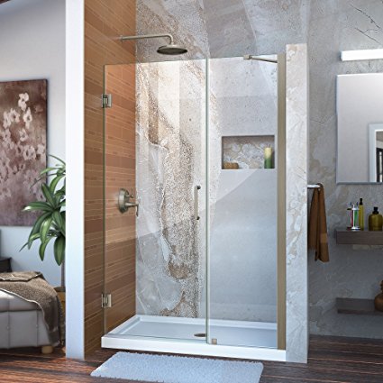 DreamLine Unidoor 43-44 in. W x 72 in. H Frameless Hinged Shower Door with Support Arm in Brushed Nickel, SHDR-20437210-04