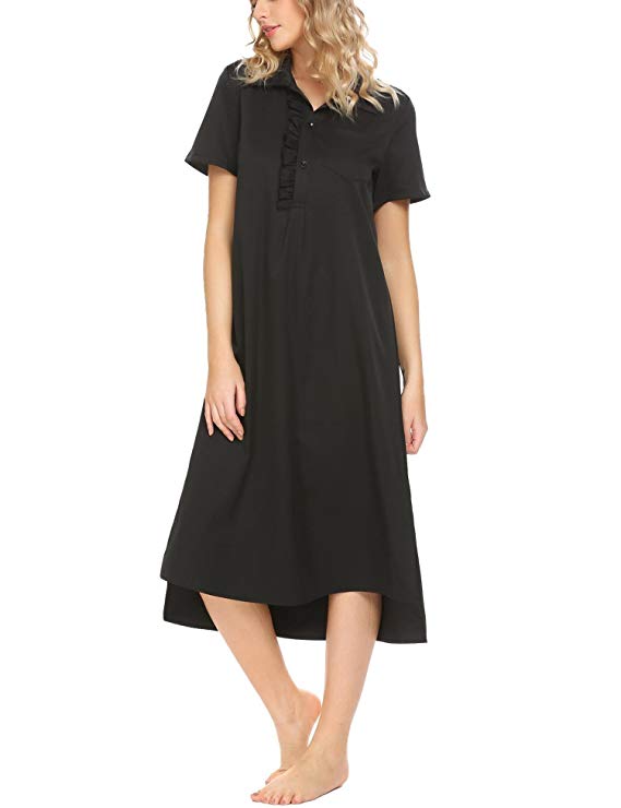 Acecor Women's Short Sleeve Nightgown Vintage Victorian Ruffles Sleep Dress S-XXL