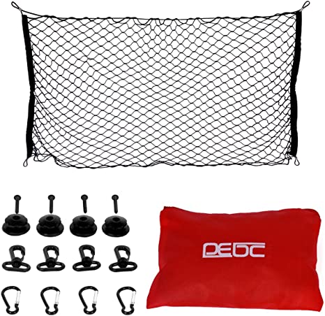 DEDC Rear Cargo Net, Adjustable Pickup Trunk Cargo Net Hook Set Compatible for Pickup, Trunk Bed, Jeep, SUV, Trailer, Van Storage (A Type)