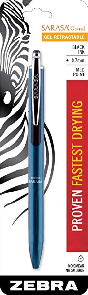 Zebra Sarasa Grand, Retractable Gel Ink Pen, Turquoise Barrel, Medium Point, 0.7mm, Black Ink, 1-Count