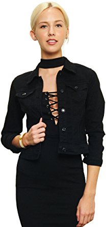 Trend Director Women's Casual Basic Cropped Long Sleeve Button Down Denim Jacket in White, Black & Blue