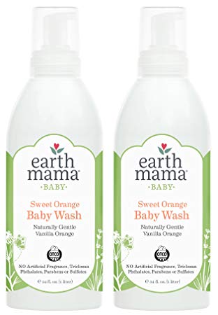 Earth Mama Sweet Orange Baby Wash with Gentle Castile Soap for Sensitive Skin, 34-Fluid Ounce (2-Pack)