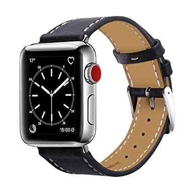 MARGE PLUS Compatible with Apple Watch Band 38mm 40mm, Genuine Leather Replacement Band Compatible with Apple Watch Series 4 (40mm) Series 3 Series 2 Series 1 (38mm) Sport and Edition,Black