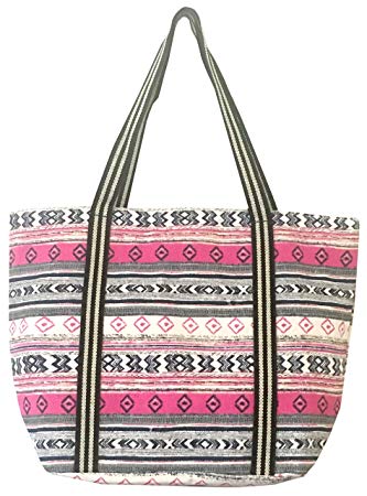 Large Utility Canvas and Nylon Travel Tote Bag For Women and Girls 15030 (B.PINK)