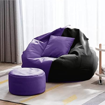PAGARIA Premium Faux Leather 4XL Filled with Beans || Bean Bag with Footrest and Cushion XXXXL Adult Size Bean Bag | Capactity- Upto 6feet and 150KG (XXXXL, Purple Black)