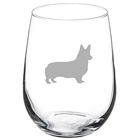 17 oz Stemless Wine Glass Corgi