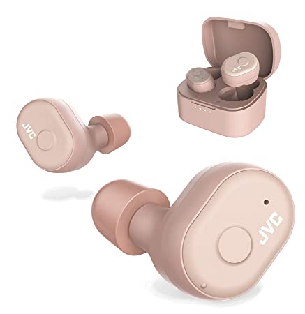 JVC Truly Wireless Earbuds Headphones, Bluetooth 5.0, Water Resistance(Ipx5), Long Battery Life (4 10 Hours), Secure and Comfort Fit with Memory Foam Earpieces - HAA10TP (Pink)