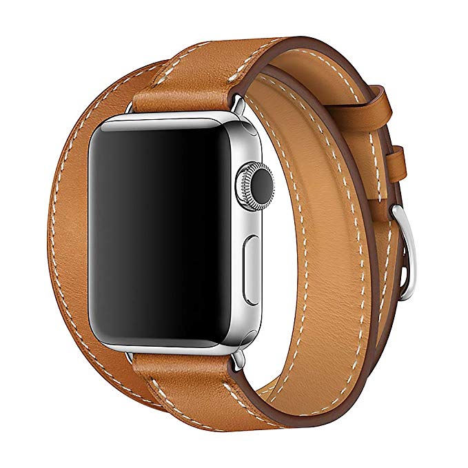 WAfeel Watch Band for Apple Watch Band 38/42mm Leather Double Tour Replacement Band with Metal Clasp for Iwatch Series3/2 1