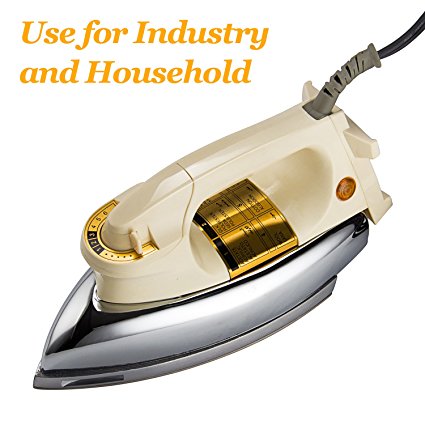 WASING Deluxe Classic Dry Iron for Industry and Household Usage, Mirror Stainless Steel Soleplate without Steam, 1000W