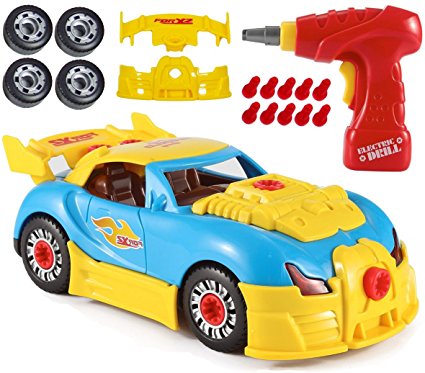 CoolToys Custom Take-A-Part Car Playset – Sports Car with Electric Play Drill and 30 Car Modification Pieces – Motion Activated Lights and Sounds