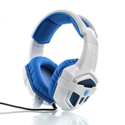 Winke 3.5mm USB Stereo Deep Bass HIFI Driver Noise Cancelling Headphones Professional Gaming Headsets Headband Blue Led Lighting Headsets with Mic for Laptop/PC/MAC
