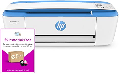 HP DeskJet 3755 Compact All-in-One Wireless Printer - Blue Accent (J9V90A) and Instant Ink $5 Prepaid Code