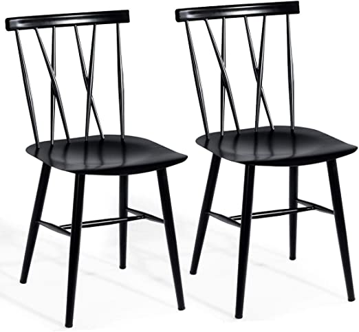 COSTWAY Dining Chair, Chic Bistro Cafe Side Chair Side Chair for Indoor, Modern Metal Chair with Backrest Bar Chair with Sturdy Metal Construction Cafe Chair Barstool Set of 2 (Height 17'')