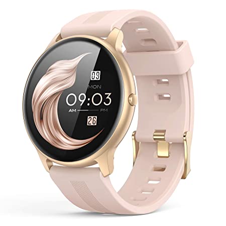AGPTEK IP68 Women's Waterproof Smartwatch for Android and iOS Phones Activity Tracker with Full Touch Color Screen Heart Rate Monitor Pedometer Sleep Monitor, Pink