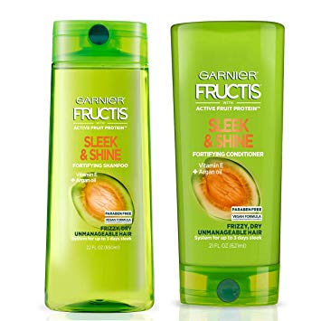 Garnier Hair Care Fructis Sleek & Shine Shampoo and Conditioner, For Frizzy, Dry Hair, Made with Argan Oil from Morocco, Paraben Free Formulas 43 Fl Oz