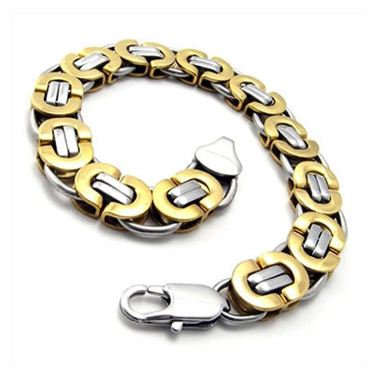 Jonline24h Stainless Steel Men's Link Bracelet Bangle,Gold Silver 8.6 Inches Gift
