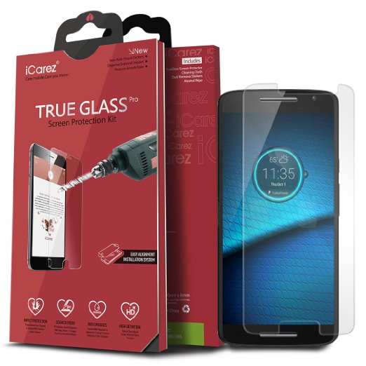 Moto Motorala Droid Maxx 2 Screen Protector, iCarez [Tempered Glass] Highest Quality Premium Easy Install With Lifetime Replacement Warranty - Retail Packaging 2015