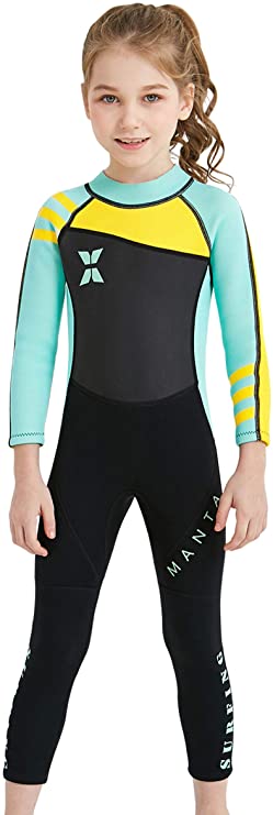 DIVE & SAIL Kids Boys Girls 2.5mm Neoprene Wetsuit Thermal One Piece Swimsuit UV Protection Rash Guard
