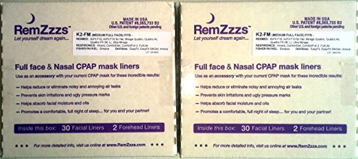 RemZzzs Full Face CPAP/BiPAP Mask Liners - 2-pack - 60 Nights Supply - for ResMed & Respironics (Medium (K2)