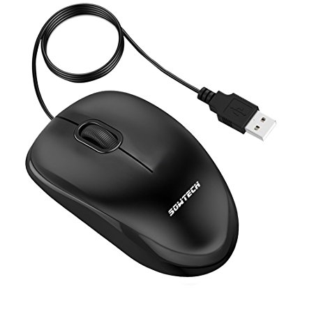 Wired Mouse, SOWTECH 3-Button Optical USB Wired Mouse Mice for Mac Laptop PC - Black