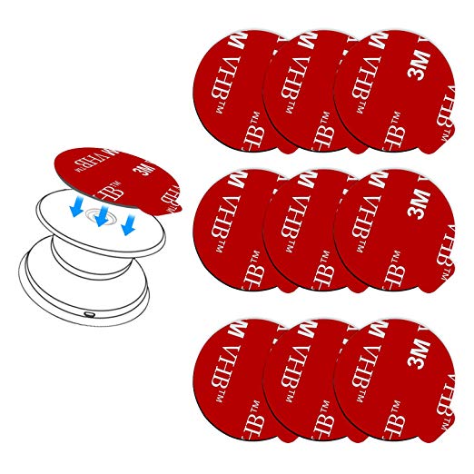 9 Pack Pops Sticky Adhesive Replacement for Socket Mount Base, pop-tech VHB 3M Sticker Pads for Phone Collapsible Grip & Stand Back - 9pcs 35mm Double Sided Tapes & 4pcs Alcohol Prep Pads