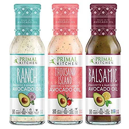 Primal Kitchen Avocado Oil"Classic" Dressing & Marinades Three Pack, Whole 30 Approved, Includes: Ranch, Thousand Island, Balsamic Vinaigrette