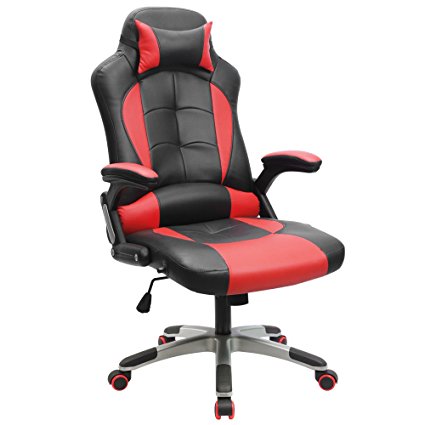 Furmax Pu Leather Gaming Chair Executive Racing Style Gaming Chair Bucket Seat PU Leather Office Chair Computer Swivel Lumbar Support Chair (Red)